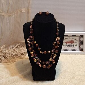 Beautiful Earth Tones Beaded & Stone Necklace & Earring Set